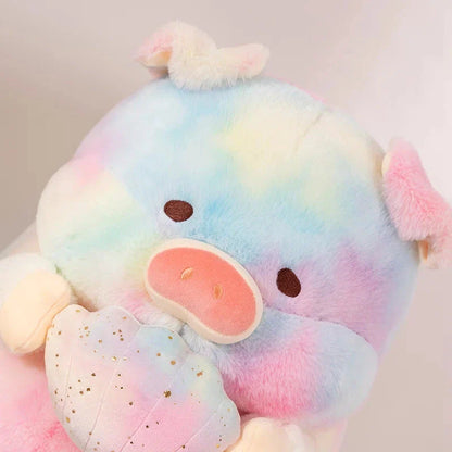 Galaxy Rainbow Pig Holding Shell Plushie