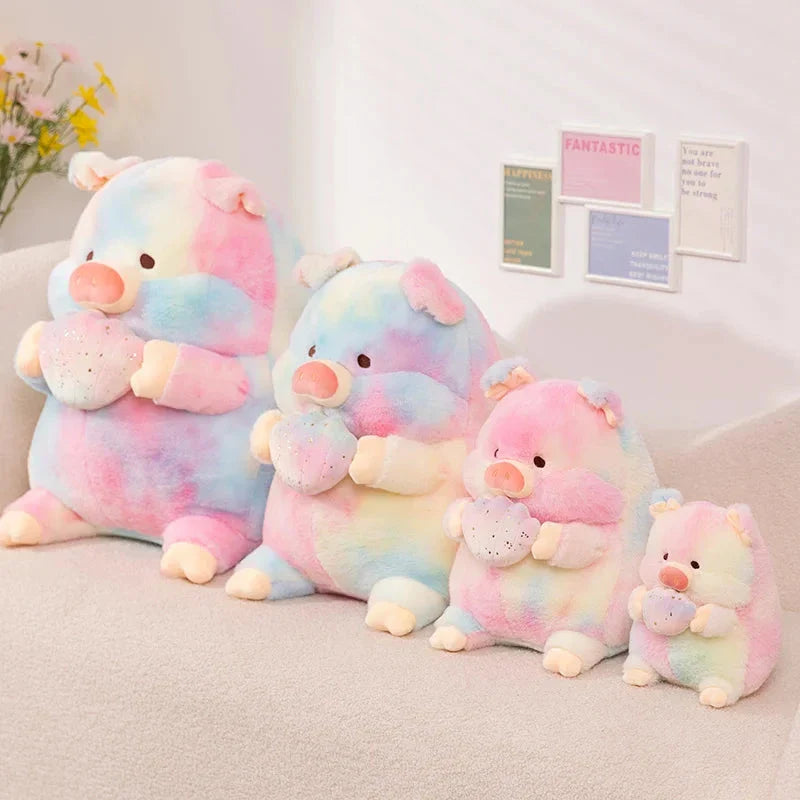 Galaxy Rainbow Pig Holding Shell Plushie