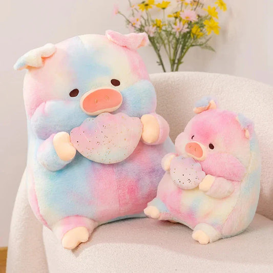 Galaxy Rainbow Pig Holding Shell Plushie