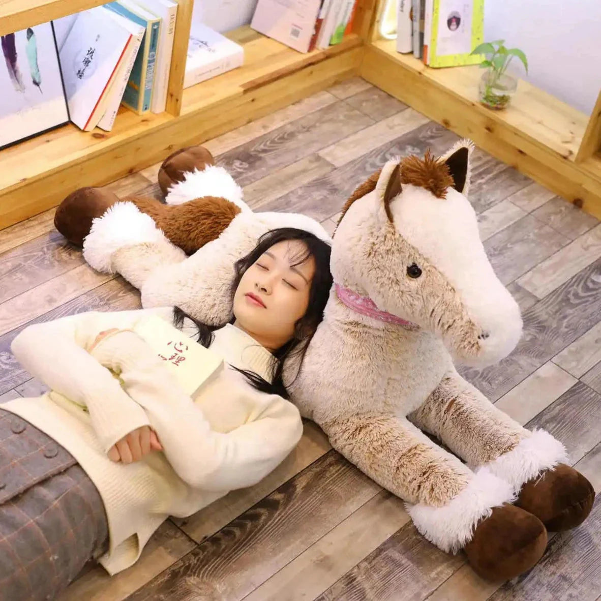 Giant Fluffy Brown Gray Horse Plushie
