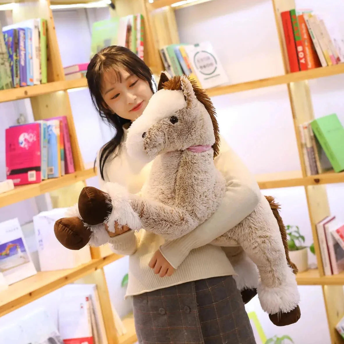 Giant Fluffy Brown Gray Horse Plushie