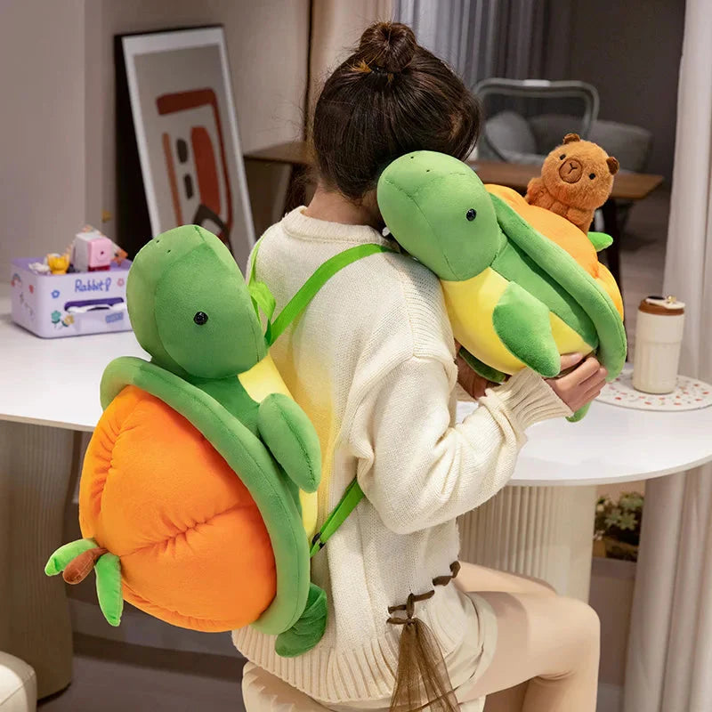 Green Orange Turtle Plush Backpack