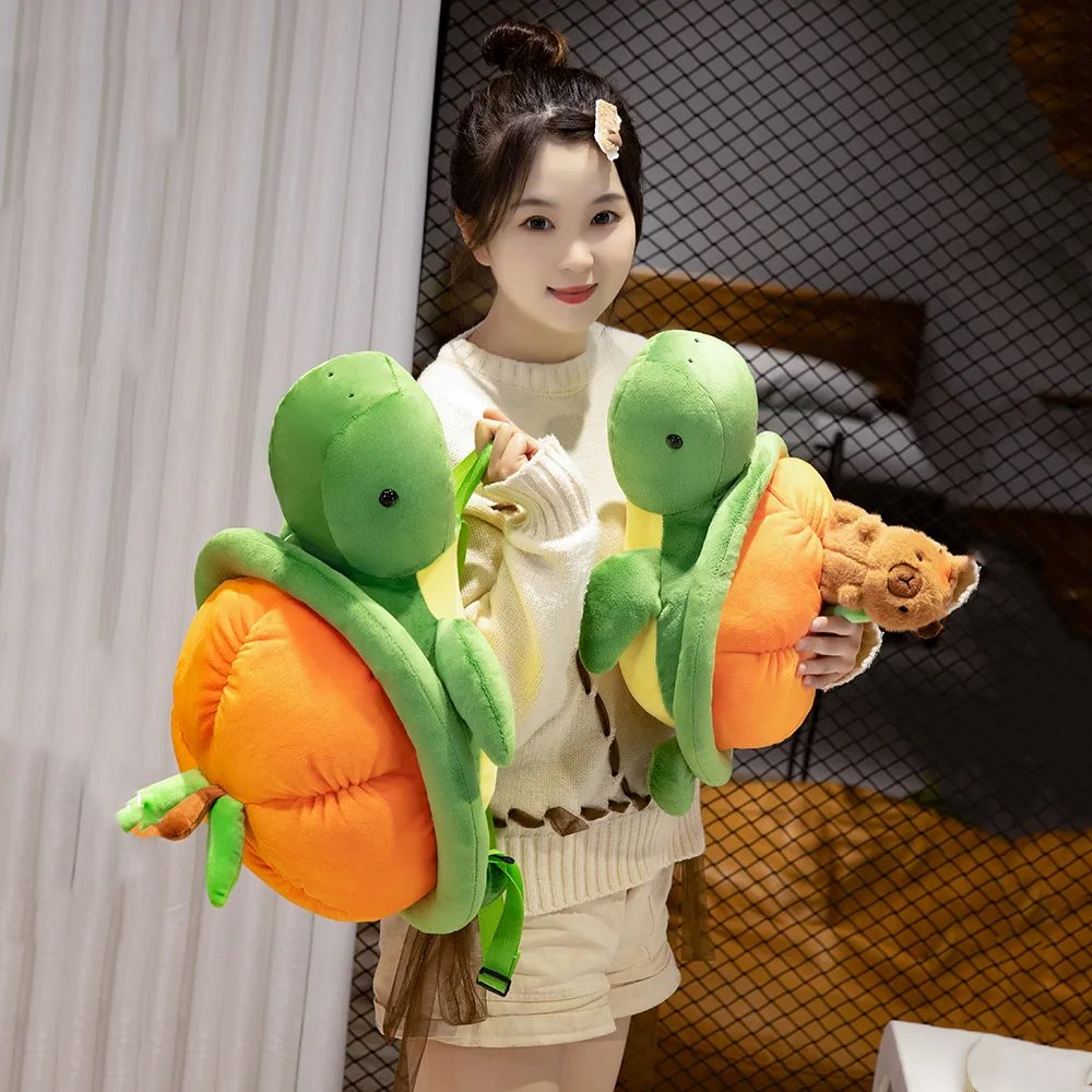 Green Orange Turtle Plush Backpack
