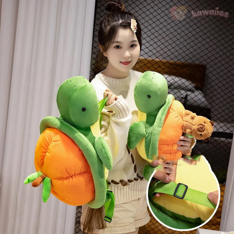 Green Orange Turtle Plush Backpack