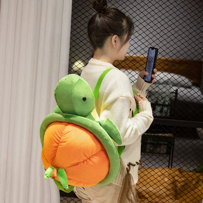 Green Orange Turtle Plush Backpack