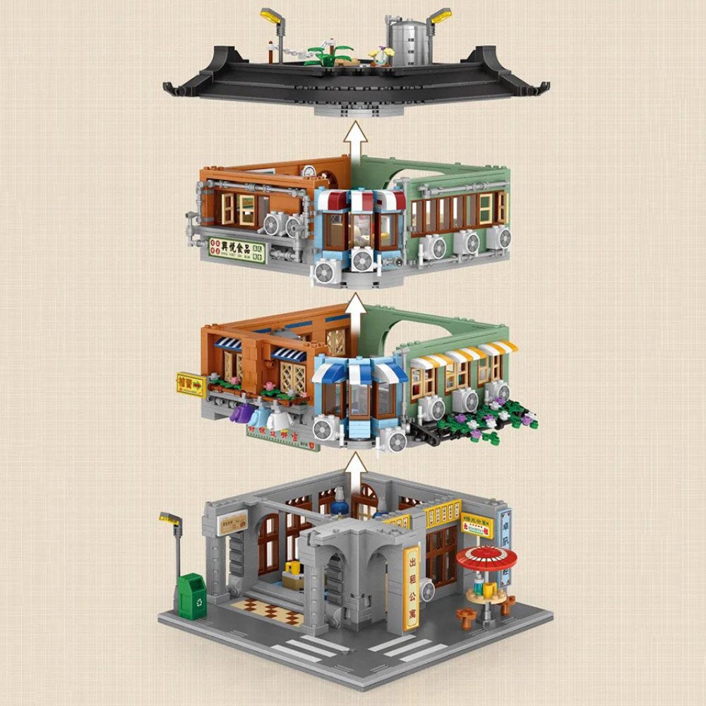 Hong Kong Street Apartment & Pharmacy Micro Building Blocks