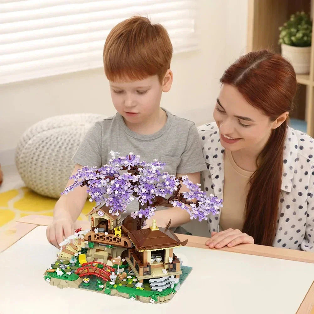 Japanese Purple Cherry Blossom Sakura Tree House Micro Building Set