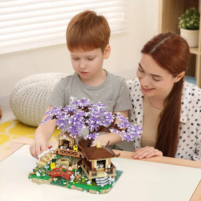 Japanese Purple Cherry Blossom Sakura Tree House Micro Building Set