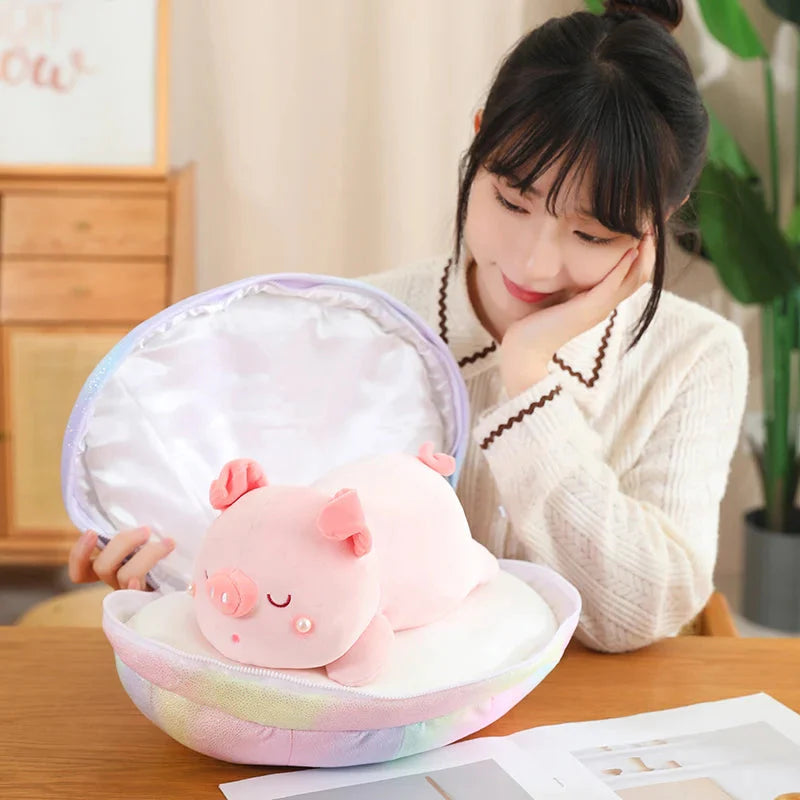 Jeju the Pig hiding in Shell Plushie