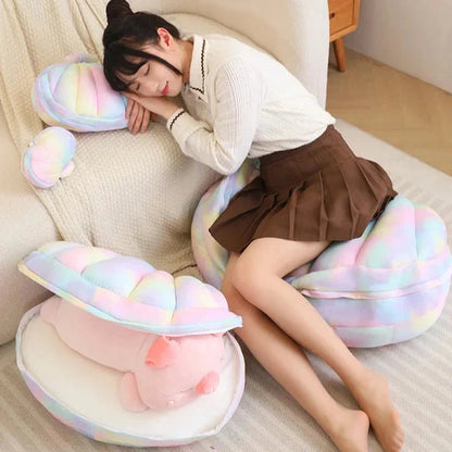 Jeju the Pig hiding in Shell Plushie