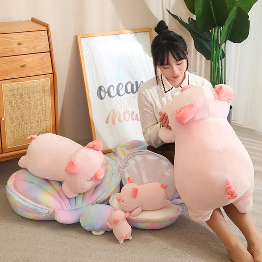 Jeju the Pig hiding in Shell Plushie