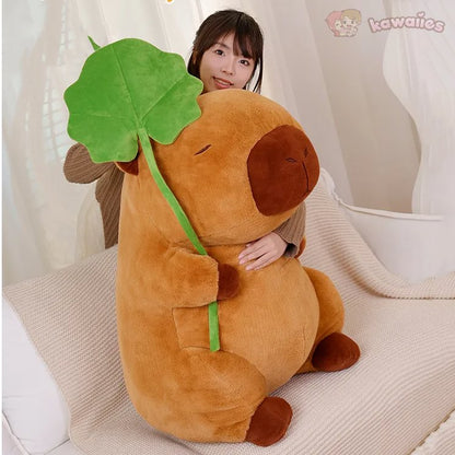 Kawaii Capybara Plushie Holding Leaf