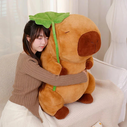Kawaii Capybara Plushie Holding Leaf