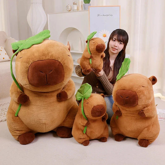 Kawaii Capybara Plushie Holding Leaf
