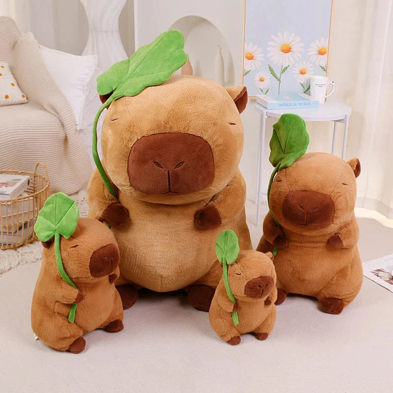Kawaii Capybara Plushie Holding Leaf