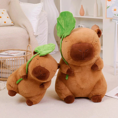 Kawaii Capybara Plushie Holding Leaf