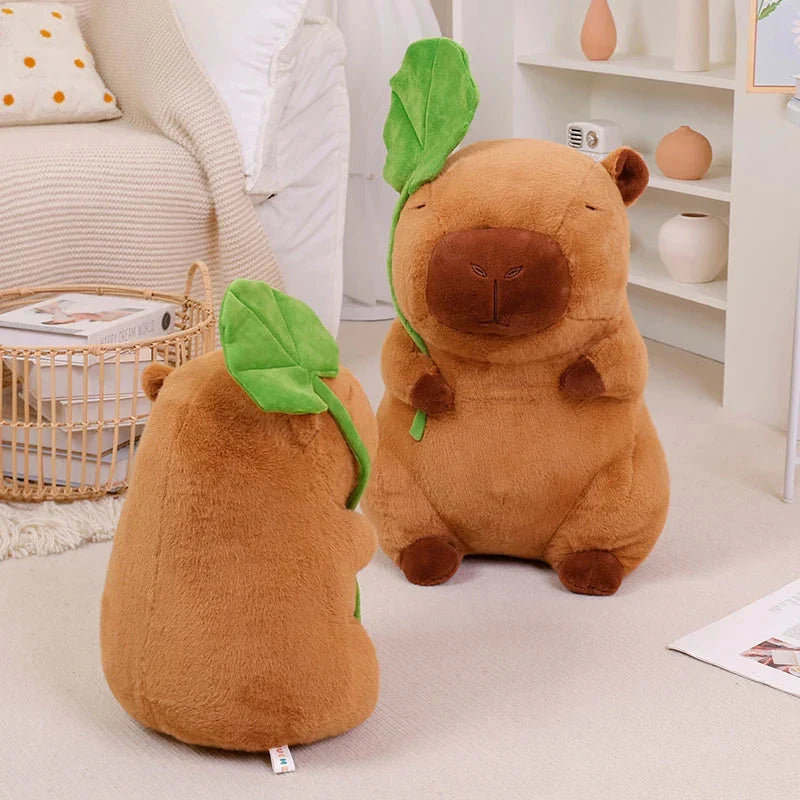 Kawaii Capybara Plushie Holding Leaf