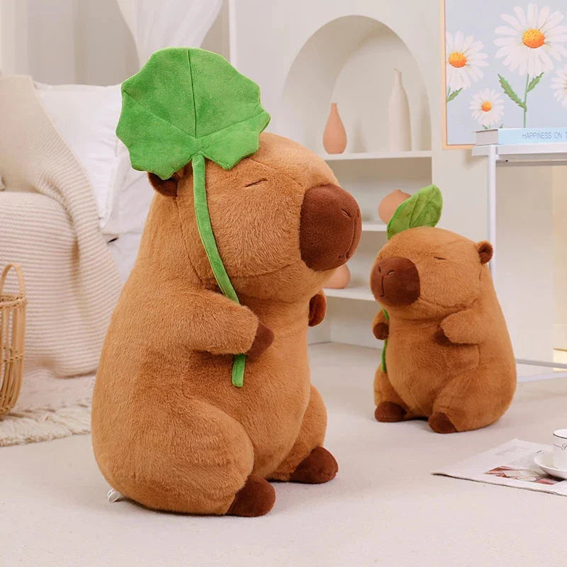 Kawaii Capybara Plushie Holding Leaf