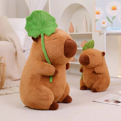 Kawaii Capybara Plushie Holding Leaf