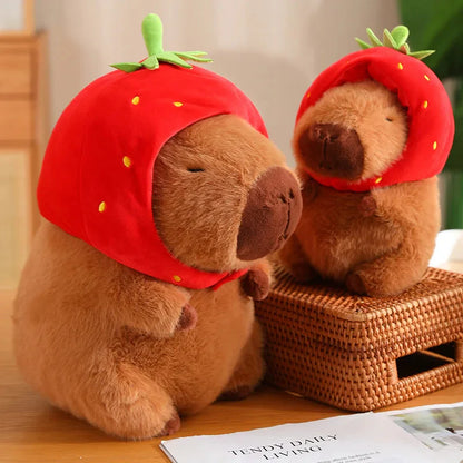 Kawaii Capybara with Strawberry Hat Plushie