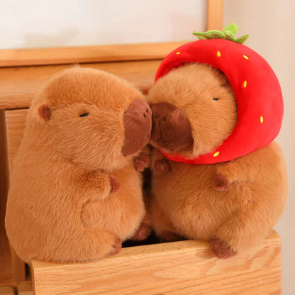 Kawaii Capybara with Strawberry Hat Plushie
