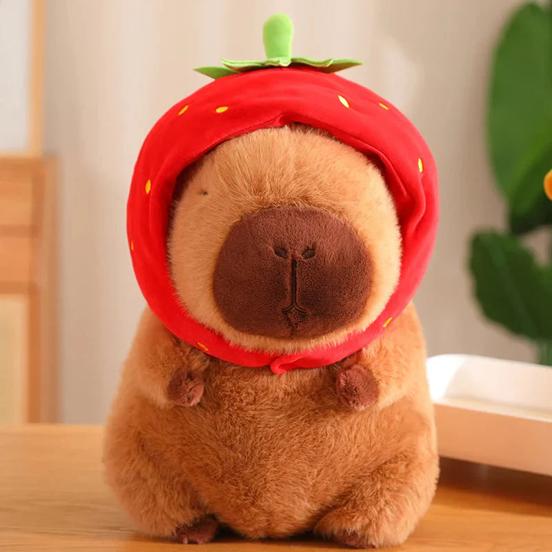 Kawaii Capybara with Strawberry Hat Plushie
