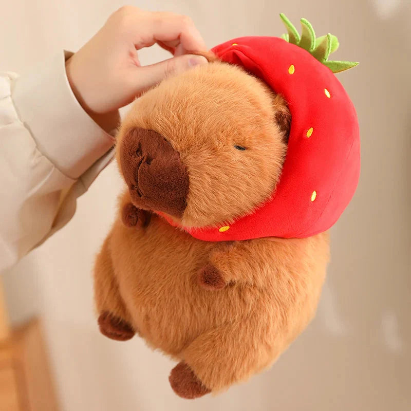 Kawaii Capybara with Strawberry Hat Plushie