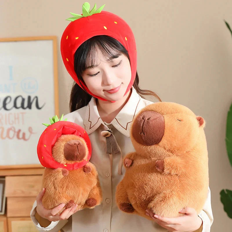 Kawaii Capybara with Strawberry Hat Plushie