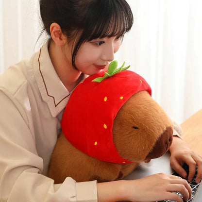 Kawaii Capybara with Strawberry Hat Plushie