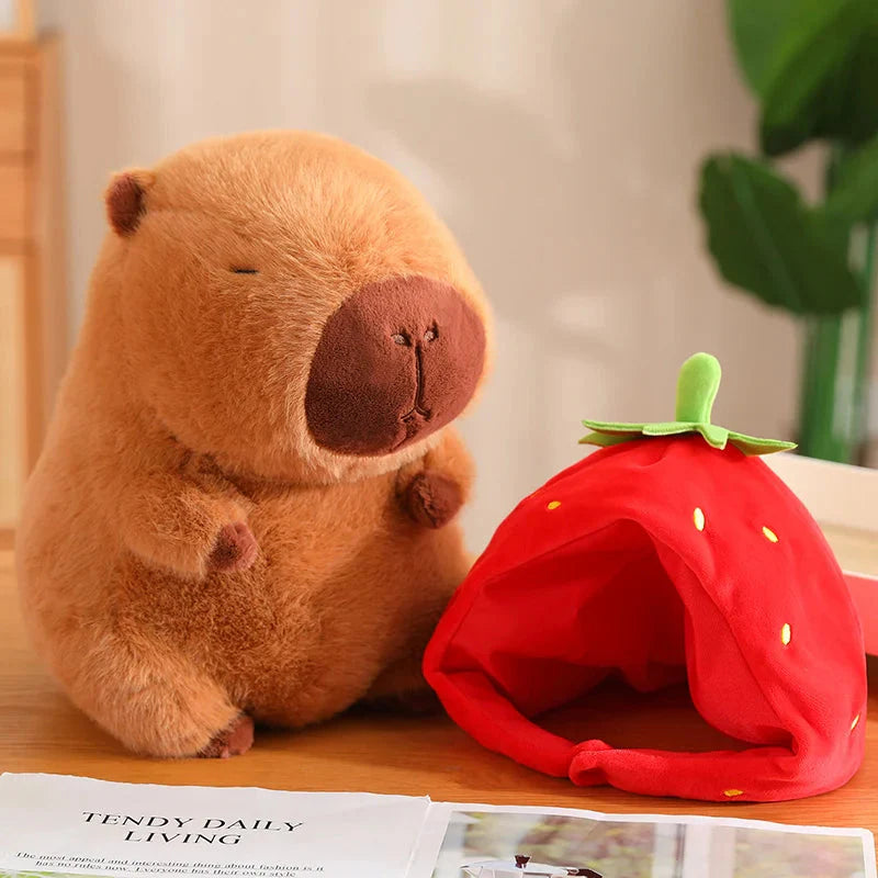 Kawaii Capybara with Strawberry Hat Plushie