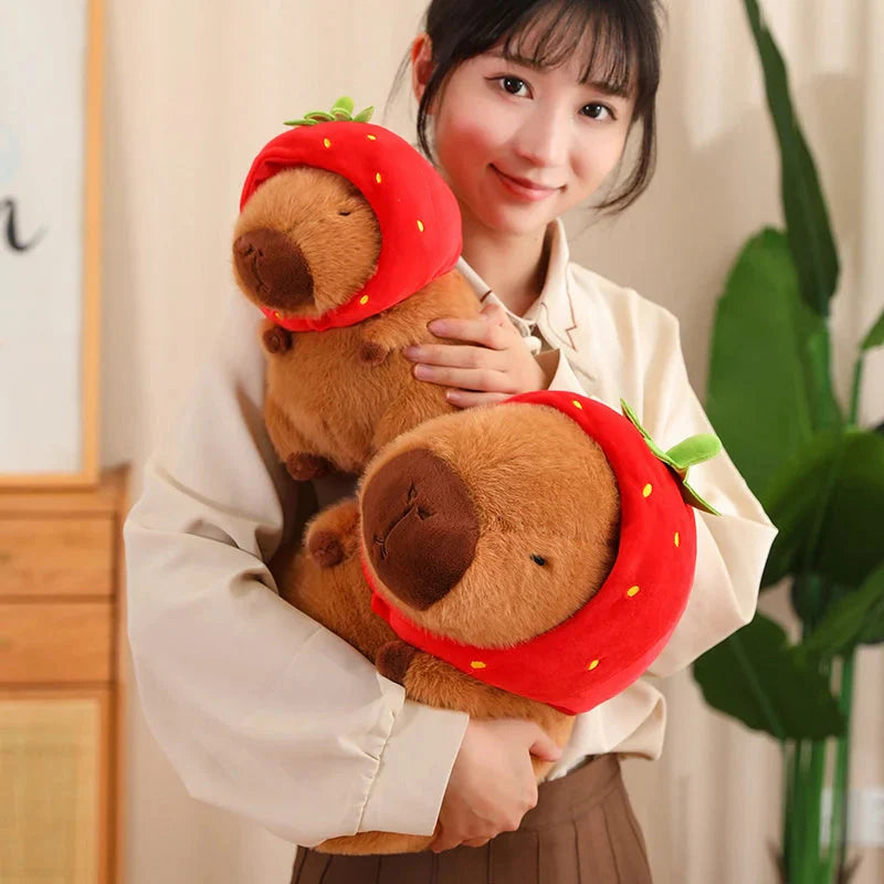 Kawaii Capybara with Strawberry Hat Plushie
