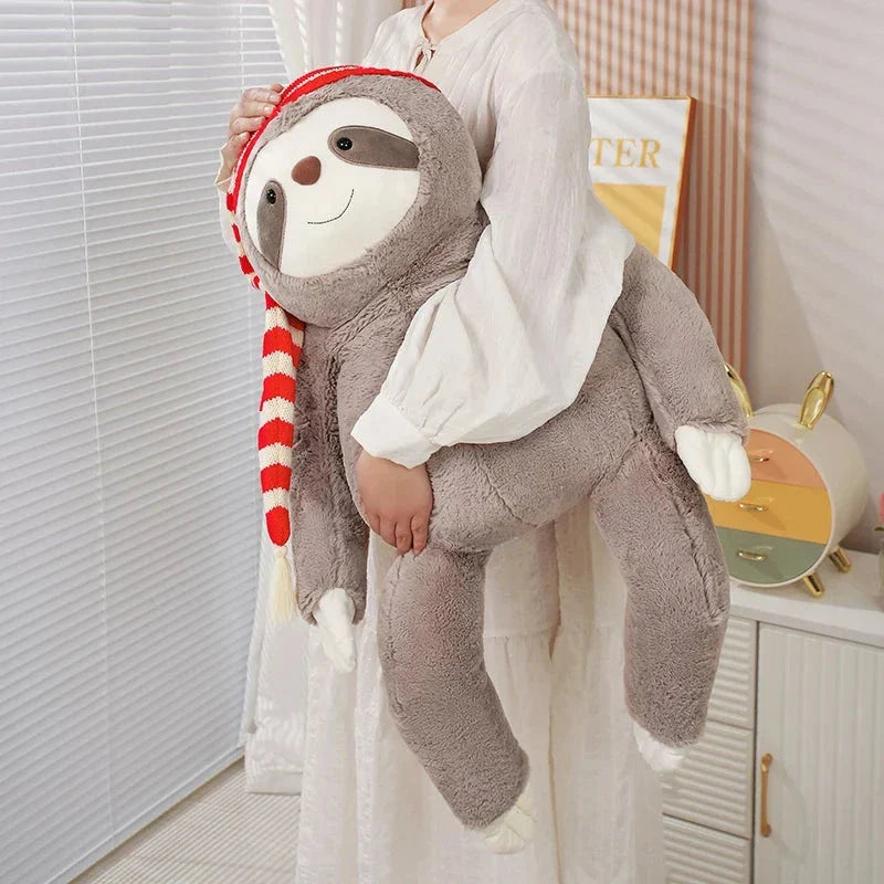 Kawaii Christmas Sloth Plush with Striped Hat
