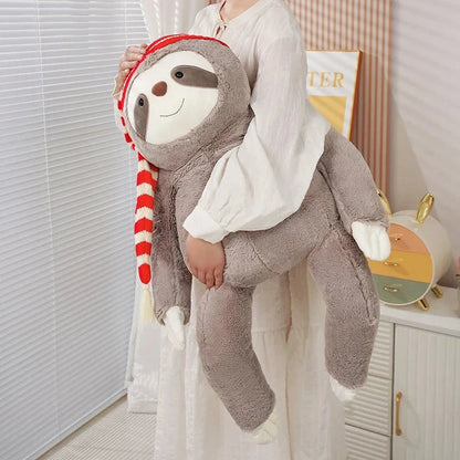 Kawaii Christmas Sloth Plush with Striped Hat