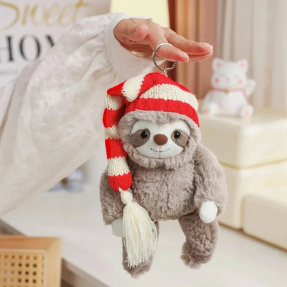 Kawaii Christmas Sloth Plush with Striped Hat