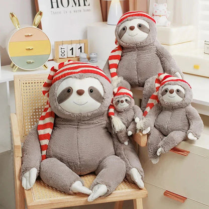 Kawaii Christmas Sloth Plush with Striped Hat