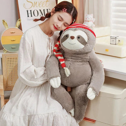 Kawaii Christmas Sloth Plush with Striped Hat