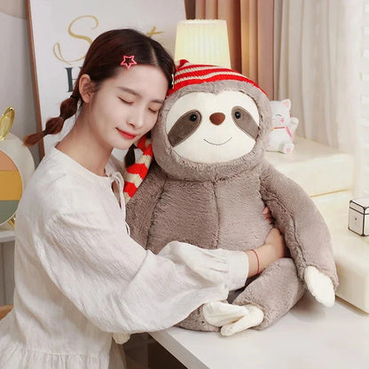 Kawaii Christmas Sloth Plush with Striped Hat