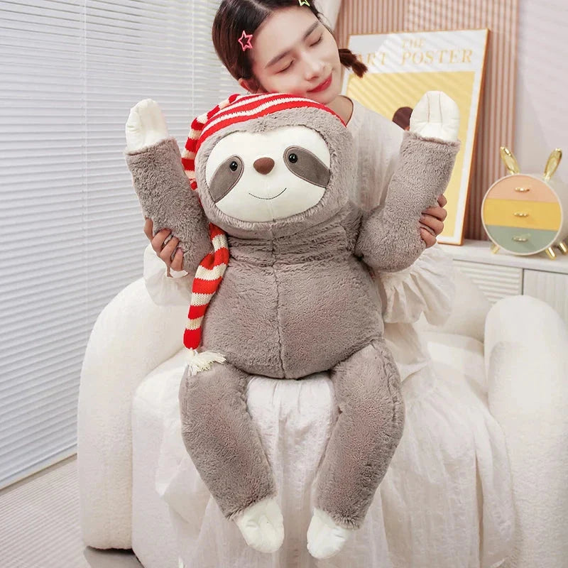 Kawaii Christmas Sloth Plush with Striped Hat