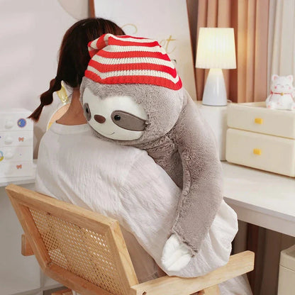Kawaii Christmas Sloth Plush with Striped Hat