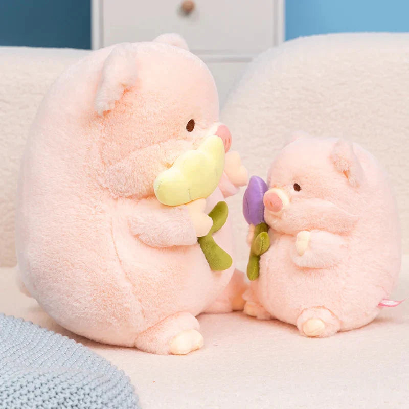Kawaii Chunky Pig holding Flower Plushie