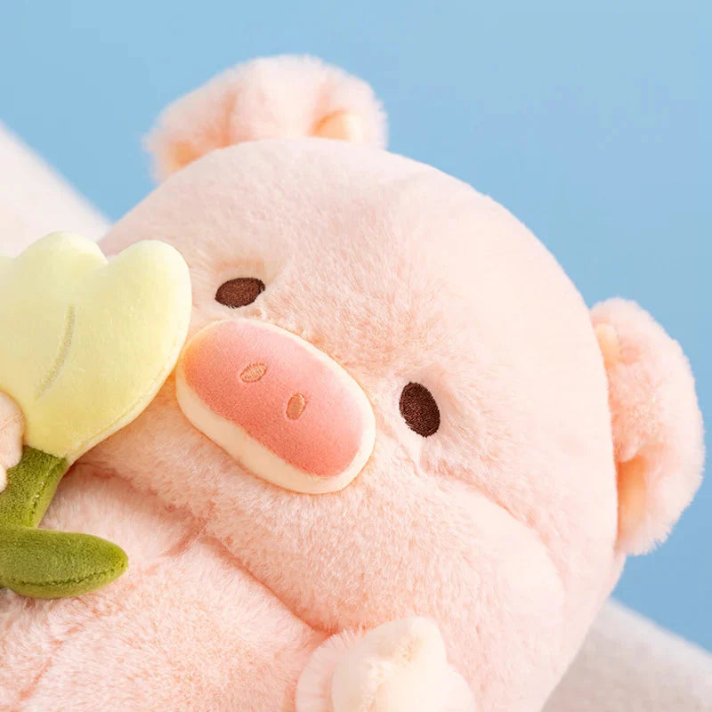 Kawaii Chunky Pig holding Flower Plushie