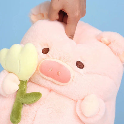 Kawaii Chunky Pig holding Flower Plushie