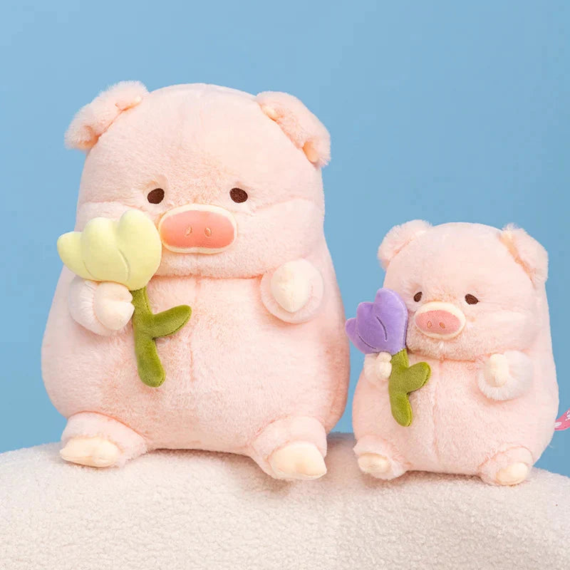Kawaii Chunky Pig holding Flower Plushie