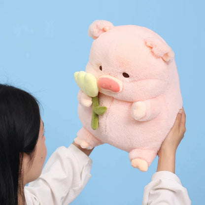 Kawaii Chunky Pig holding Flower Plushie