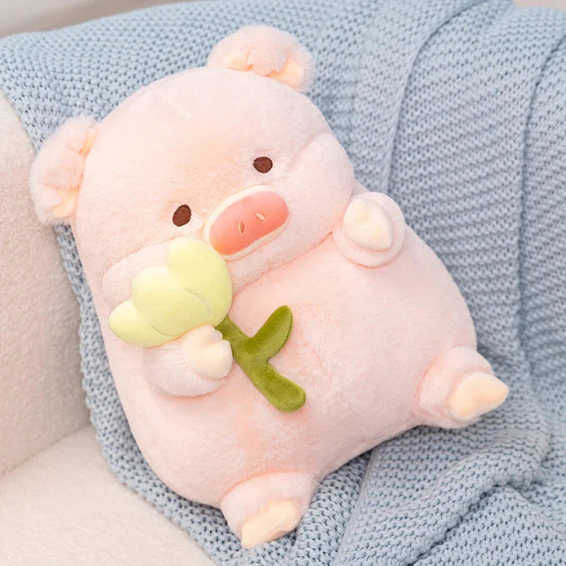 Kawaii Chunky Pig holding Flower Plushie