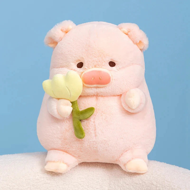 Kawaii Chunky Pig holding Flower Plushie