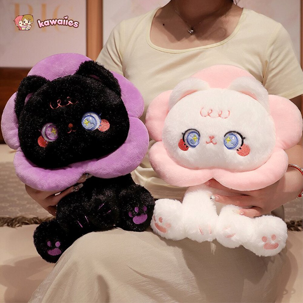 Kawaii Flower Black White Cat Plushies