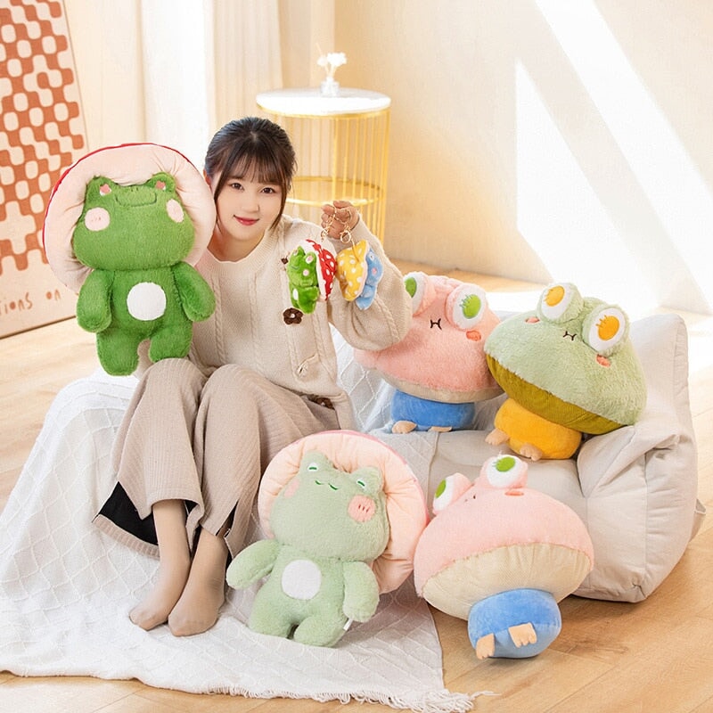 Kawaii Fluffy Mushroom Frog Family Plushies