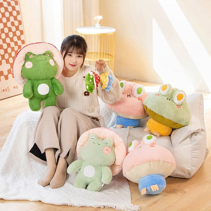 Kawaii Fluffy Mushroom Frog Family Plushies