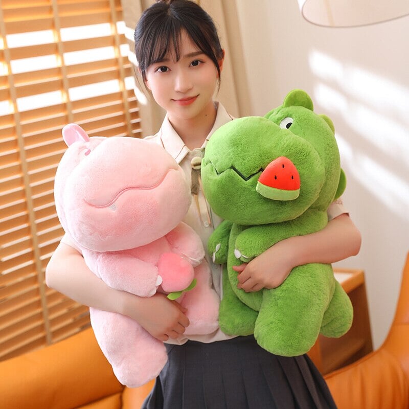 Kawaii Pink Green Fluffy Dinosaur Plushies